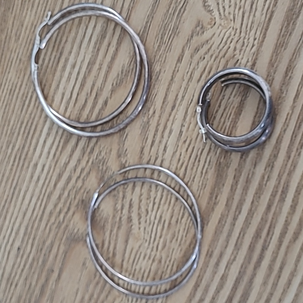 3 pairs of sterling Siler hoop earrings